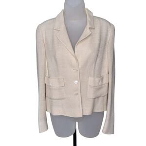 PRADA Women’s Cream Yellow Tweed Button Front Blazer Jacket with Pockets